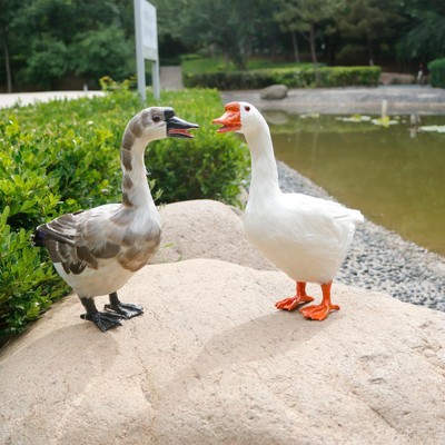 Unique Miniature Feathered Goose Handcrafted Sculpture for Outdoor Indoor