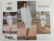 Vogue 1636 Oscar de La Renta Dress, Jacket 6 8 10 Sewing Pattern UC FF OOP VTG