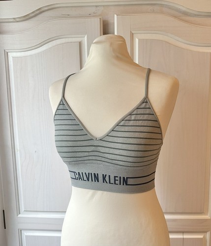 Calvin Klein Schwarz Sport-BH Crop Top Bustier Bralette Gym Jogging M Weiß