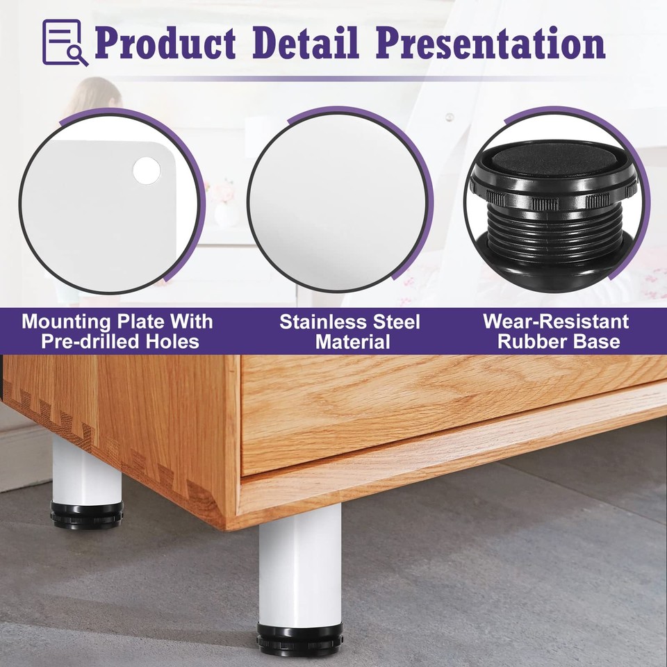 10 Inch Metal Furniture Legs Stainless Steel Adjustable Legs White