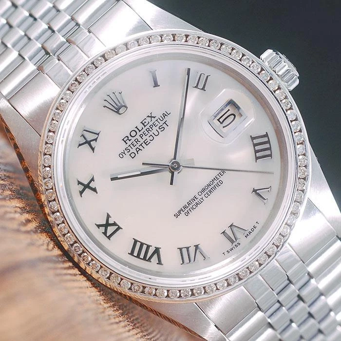 Rolex 16014 MOP Roman Dial Oyster Perpetual Diamond 36mm Watch