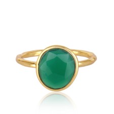 Yellow Gold Plated 925 Silver Green Onyx Gemstone Engagement Ring Jewelry
