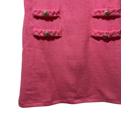 Rosa Rose Tweed Jackie Kleid Kurzarm Gold Knopf Knielang Flechtborte M - Bild 6 von 10