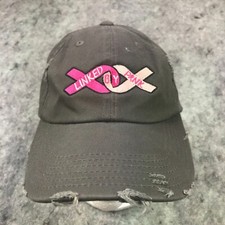 Breast Cancer Awareness Womens Cap Hat Adjustable Gray Distressed Linked by Pink