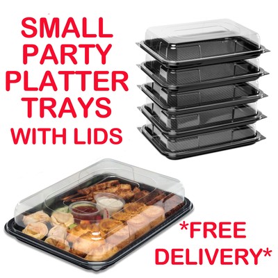 Kleine Kunststoff Sandwich Tabletts Platten & Deckel für Party Essen Buffet Catering UK
