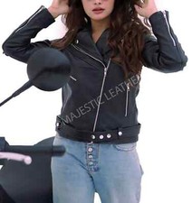 Women Real Leather Classic Biker Leather Jacket Soft Lambskin