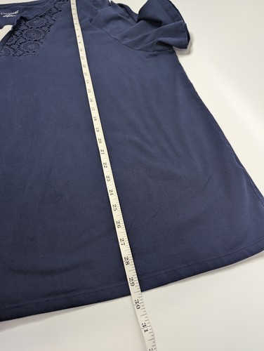 Catherines 3X 26W 28W Plus Navy Blue Crochet Trim Split Neck SS Shirt Blouse Top - Picture 5 of 12