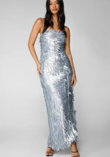 BNWT Nastygal Sequin Bandeau Maxi Dress Silver Size:6 RRP:£65.00