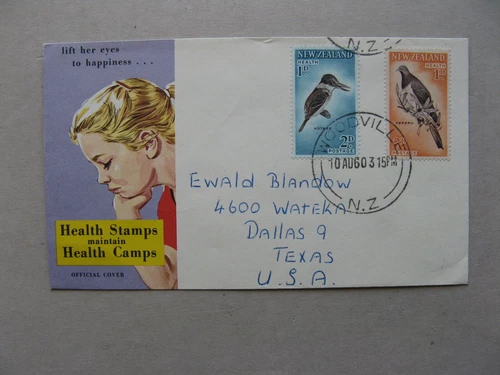 NEW ZEALAND, cover FDC 1960, Health stams, birds pigeon