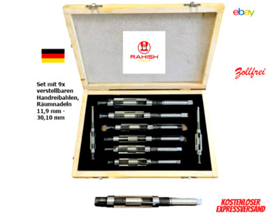 Neu Verstellbare Reibahlen Ahle  Satz  9x 11.9mm -30.10mm Holzbox DE Zollfrei