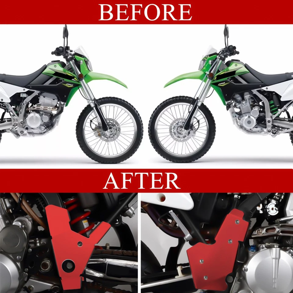 Cubierta protectora de marco lateral roja L&R para KAWASAKI KLX250 KLX250S KLX250SF D-TRACKER/X Foto 2 de 4