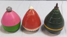 3 pc Lot Vtg 1969 Mattel Wizzzer Spinner Toy Pink Green, Wood, Celluloid Tops
