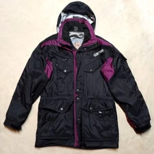 Vintage 80s Hard Corps Black Hooded Waterproof Ski Snow Jacket- Size Large