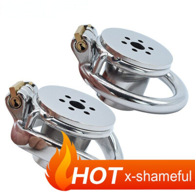 New Stainless Steel Inverted Plugged Cylinder Chastity Cage with Belt Rings Lock