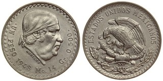 Mexico 1 Peso 1948 Morelos Silver