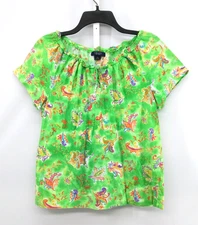 Chaps Shirt Women Large Green Floral Short Sleeve Boat Neck Lightweight Top