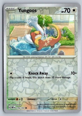 Yungoos 176/197 Common Obsidian Flames Pokemon Reverse Holo Near Mint