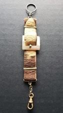 Antique Vtg Wild West Watch Chain Fob MOP Buckle On Cow Leather