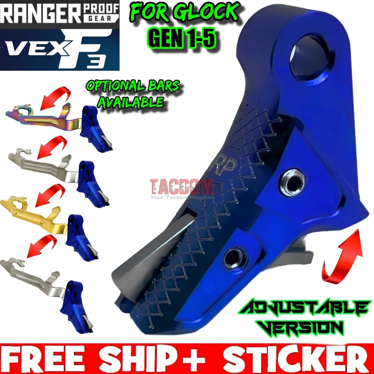 RANGER PROOF W/ Johnny GLOCK VEX F3 ADJUSTABLE DK BLUE TRIGGER 17