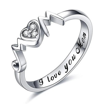 Silver Mum Heart Love You Forever Finger Ring Jewellery Gift Trend