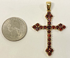 14k Yellow Gold Garnet Cross Pendant 3.50 Ct 6.7 Grams 24 Stones Total Jewelry