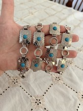Southwestern Faux Turquoise Conch Belt Stamped Metal Native Cowgirl Look