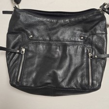 Great American Leather Works Black Shoulder Boho Pocketbook Many Pockets Silver