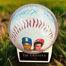 Autographed Fotoball Ken Griffey Sr. & Ken Griffey Jr. 1989 w/ Display Case