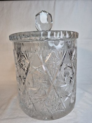 Brilliant Cut Crystal ABP Pinwheel Biscuit Barrel Cookie Jar w/ Lid 9'' Heavy Vtg