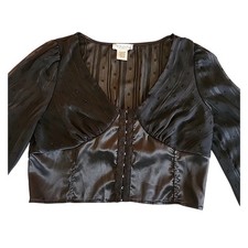 Womens Corset Top Size M Sheer Black Crop Blouse Whimsigoth Witchy Dark Romantic