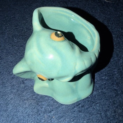 Rare blue  WELLER Pottery Cactus Pop-Eye Elephant Planter Signed