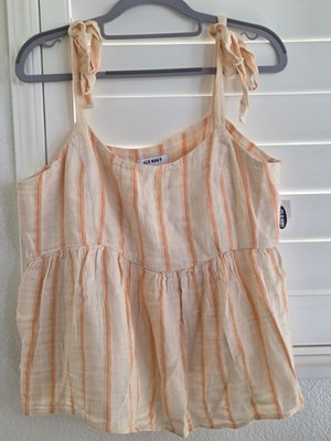 Old Navy Women's Striped Tie Strap Peplum Tank Top Medium NWT Cotton Blend