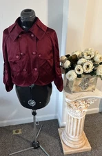 SoCa St. John Womens Burgundy Satin Cropped Trench Jacket Wine Size M