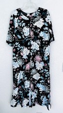 Miss Elaine Relax PM Long Floral Knit Robe Full Zip Pockets Side Slits Mint