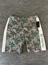 Hurley Boardshorts Mens 34 Duck Green Tropical Escape Paradise Swim Trunks AOP