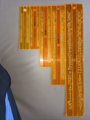 Konvolut von Rotring Schriftschablonen von 1,0 bis 0,25 nach DIN 6776