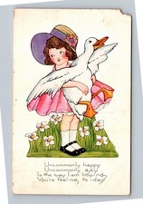 Vintage Whitney Postcard Girl w/ Goose New Canaan CT Easter Greeting 1910s