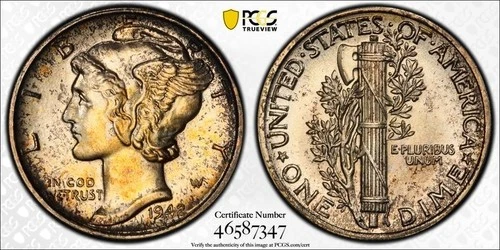 1942 Silver Mercury Dime 10C PCGS MS66 FB - STUNNING OBV COLOR! - Ships Free!