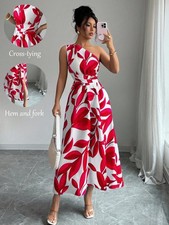 Ladies maxi dress with asymmetric neckline and slit