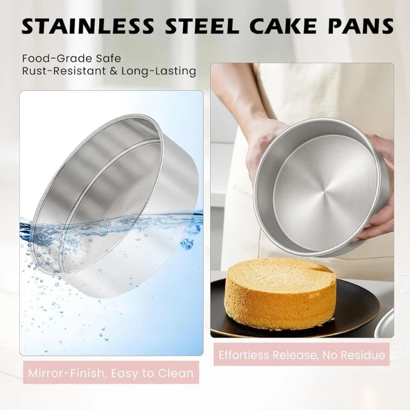 Durable Rustproof Round Cake Pan Set of 3 Includes 100 Nonstick Baking Sheets