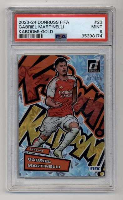 2023-24 Panini Donruss FIFA #23 Gabriel Martinelli KABOOM! - Gold 08/10 PSA 9 MT
