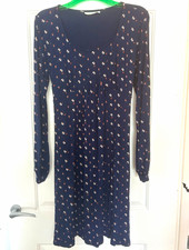 JoJo Maman Bébé Maternity Dress M Navy Floral V-Neck Long Sleeve A-Line