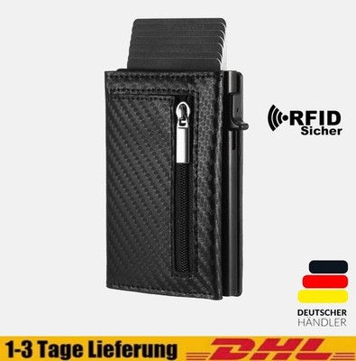 RFID Slim Wallet Carbon Kartenetui mit Münzfach Magnetverschluss kompakt