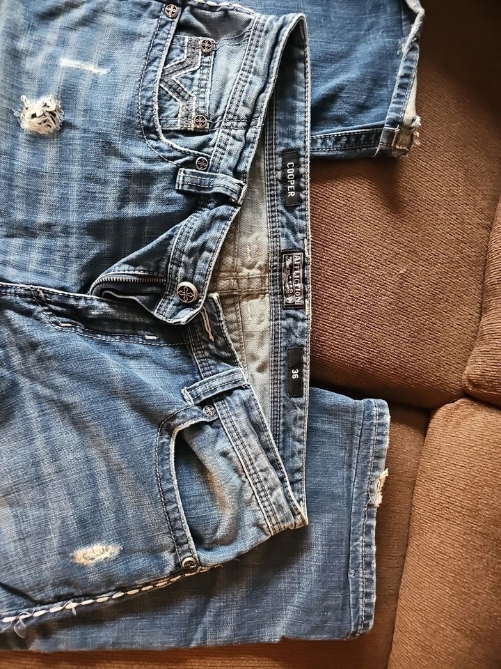 Affliction Black Premium Cooper Bootcut Blue Jeans 36x32 Long Buckle Exclusive - Image 4 of 4