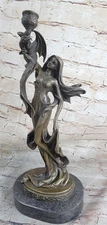 VINTAGE SIGNED JEAN PATOUE DRAGON LADY CANDLE HOLDER ART DECO BRONZE FIGURE SALE