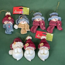 2003 Santa’s Workbench SANTA & SNOWMEN Head Ornament RESIN Lot Of 7