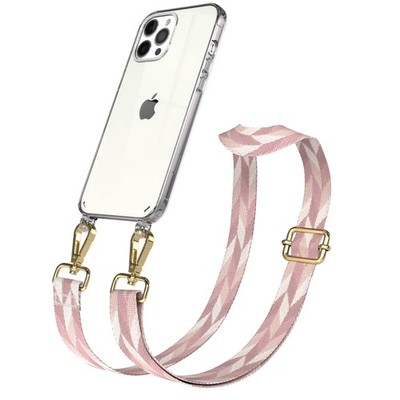 Hülle mit Band für Apple iPhone 12 Pro Max Cover Stoßfest Kette Rosa Mix - Gold