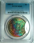 1885-O RAINBOW MORGAN SILVER DOLLAR PCGS MS65~GEM COLORFUL REVERSE TONING*
