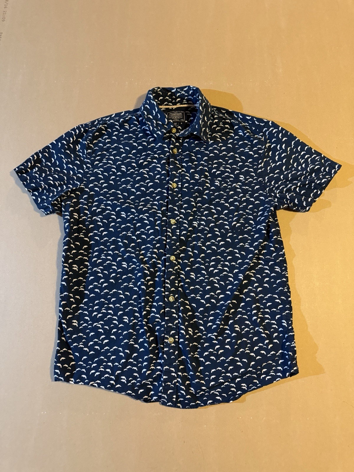 Company 81 Men’s Medium Blue Fish Print Button Up Shirt Casual Short Sleeve M