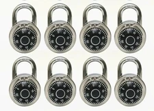 8 Pack Combination Locks, Standard Dial 2 Inches Wide, Fixed Three Digit Combo